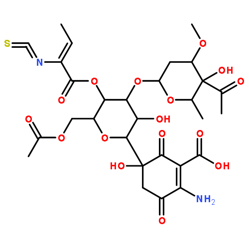 1-Cyclohexene-1-carboxylicacid, 5-[6-O-acetyl-3-O-(4-C-acetyl-2,6-dideoxy-3-O-methyl-a-L-lyxo-hexopyranosyl)-4-O-[(Z)-2-isothiocyanato-1-oxo-2-buten-1-yl]-b-D-allopyranosyl]-2-amino-5-hydroxy-3,6-dioxo-,(5S)-