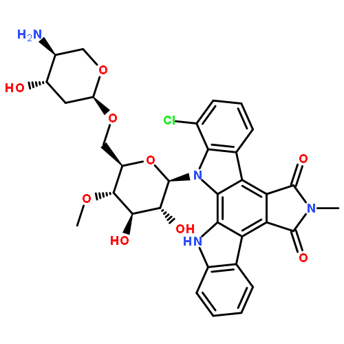 5H-Indolo[2,3-a]pyrrolo[3,4-c]carbazole-5,7(6H)-dione,13-[6-O-(4-amino-2,4-dideoxy-a-L-threo-pentopyranosyl)-4-O-methyl-b-D-glucopyranosyl]-1-chloro-12,13-dihydro-6-methyl-