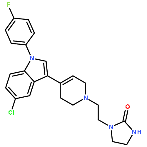 5-chloro-3-[1-((imidazolidin-2-one-1-yl)-ethyl)-1,2,5,6-tetrahydropyridin-4-yl]-1-(4-fluorophenyl)-indole