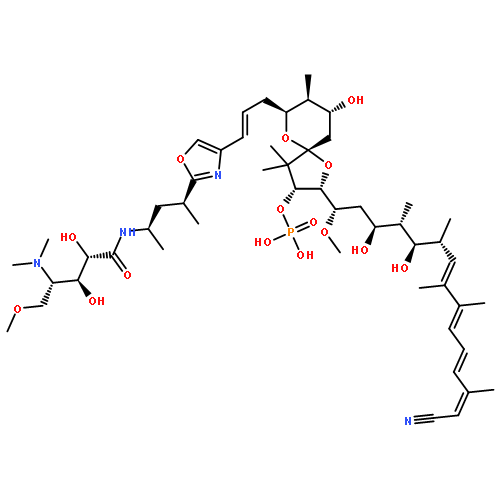 L-Ribonamide,N-[(1R,3S)-3-[4-[(1E)-3-[(2R,3R,5R,7S,8S,9R)-2-[(1S,3S,4S,5R,6R,7E,9E,11E,13Z)-14-cyano-3,5-dihydroxy-1-methoxy-4,6,8,9,13-pentamethyl-7,9,11,13-tetradecatetraen-1-yl]-9-hydroxy-4,4,8-trimethyl-3-(phosphonooxy)-1,6-dioxaspiro[4.5]dec-7-yl]-1-propen-1-yl]-2-oxazolyl]-1-methylbutyl]-4-deoxy-4-(dimethylamino)-5-O-methyl-