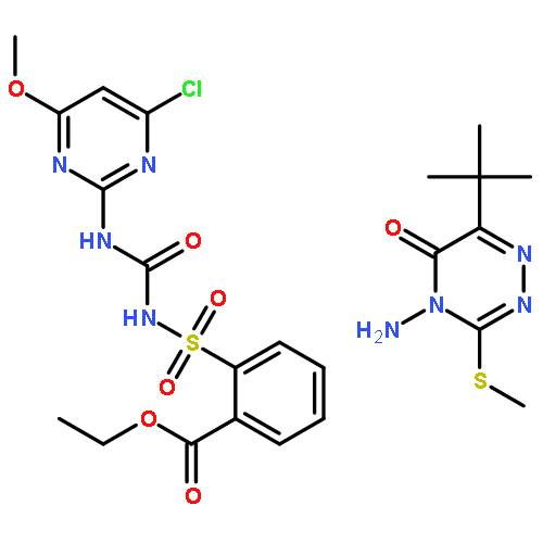 ethyl 2-{[(4-chloro-6-methoxypyrimidin-2-yl)carbamoyl]sulfamoyl}benzoate - 4-amino-6-tert-butyl-3-(methylsulfanyl)-1,2,4-triazin-5(4H)-one (1:1)