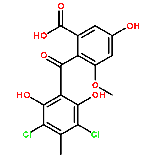 Benzoic acid, 2-(3,5-dichloro-2,6-dihydroxy-4-methylbenzoyl)-5-hydroxy-3-methoxy-