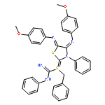 Carbamimidothioic acid, [4,5-bis[(4-methoxyphenyl)imino]-3-phenyl-2-thiazolidinylidene]phenyl-, phenylmethyl ester