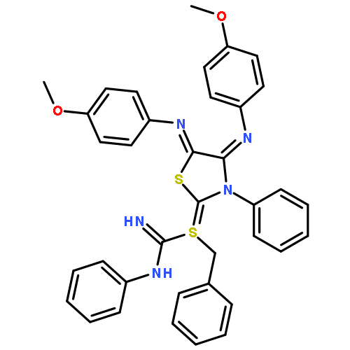 Carbamimidothioic acid, [4,5-bis[(4-methoxyphenyl)imino]-3-phenyl-2-thiazolidinylidene]phenyl-, phenylmethyl ester