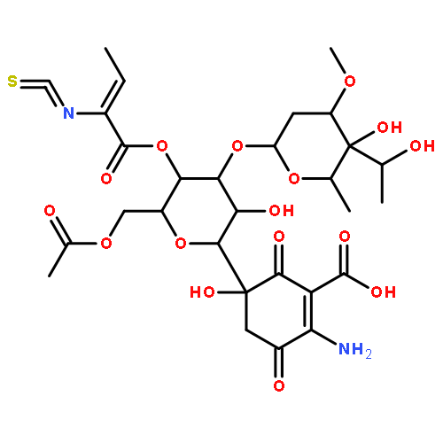 1-Cyclohexene-1-carboxylicacid, 5-[6-O-acetyl-3-O-[2,6-dideoxy-4-C-(1-hydroxyethyl)-3-O-methyl-a-L-lyxo-hexopyranosyl]-4-O-[(2Z)-2-isothiocyanato-1-oxo-2-buten-1-yl]-b-D-allopyranosyl]-2-amino-5-hydroxy-3,6-dioxo-,(5S)-