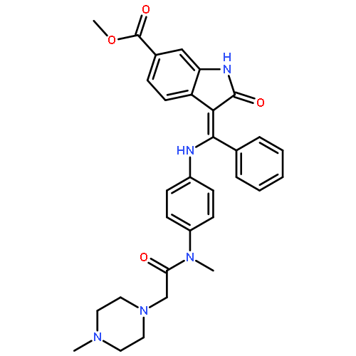 1H-Indole-6-carboxylic acid, 2,3-dihydro-3-[[[4-[methyl[2-(4-methyl-1-piperazinyl)acetyl]amino]phenyl]amino]phenylmethylene]-2-oxo-, methyl ester