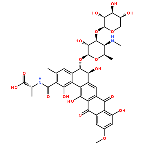 D-Alanine,N-[[(5S,6S)-5-[[4,6-dideoxy-4-(methylamino)-3-O-b-D-xylopyranosyl-b-D-galactopyranosyl]oxy]-5,6,8,13-tetrahydro-1,6,9,14-tetrahydroxy-11-methoxy-3-methyl-8,13-dioxobenzo[a]naphthacen-2-yl]carbonyl]-