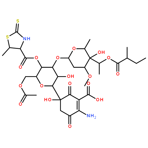 1-Cyclohexene-1-carboxylicacid,5-[6-O-acetyl-3-O-[2,6-dideoxy-3-O-methyl-4-C-[1-(2-methyl-1-oxobutoxy)ethyl]-a-L-lyxo-hexopyranosyl]-4-O-[(5-methyl-2-thioxo-4-thiazolidinyl)carbonyl]-b-D-allopyranosyl]-2-amino-5-hydroxy-3,6-dioxo-