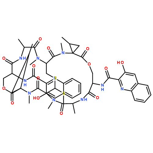 Cyclopropanecarboxylicacid,N-[(3-hydroxy-2-quinolinyl)carbonyl]-D-seryl-L-alanyl-(3R)-3-mercapto-N,S-dimethyl-L-cysteinyl-2-methyl-1-(methylamino)-,(4®1'),(4'®1)-dilactone withN-[(3-hydroxy-2-quinolinyl)carbonyl]-D-seryl-L-alanyl-N-methyl-L-cysteinyl-(1S,2S)-2-methyl-1-(methylamino)cyclopropanecarboxylicacid, cyclic (3®3')-thioether,(1S,2S)-