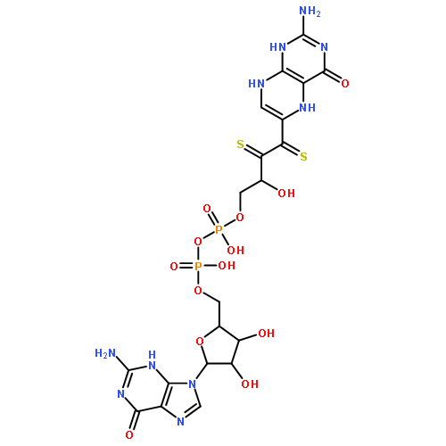 Guanosine5'-(trihydrogen diphosphate),P'-[4-(2-amino-1,4-dihydro-4-oxo-6-pteridinyl)-2-hydroxy-3,4-dimercapto-3-buten-1-yl]ester