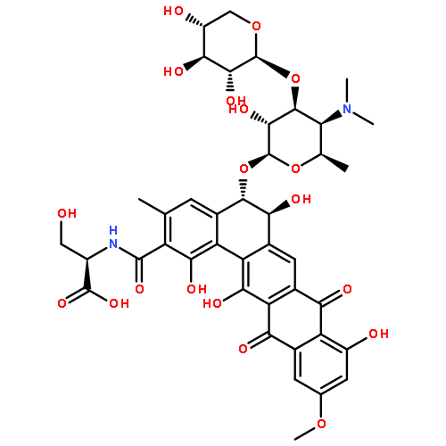 D-Serine,N-[[(5S,6S)-5-[[4,6-dideoxy-4-(dimethylamino)-3-O-b-D-xylopyranosyl-b-D-galactopyranosyl]oxy]-5,6,8,13-tetrahydro-1,6,9,14-tetrahydroxy-11-methoxy-3-methyl-8,13-dioxobenzo[a]naphthacen-2-yl]carbonyl]-(9CI)