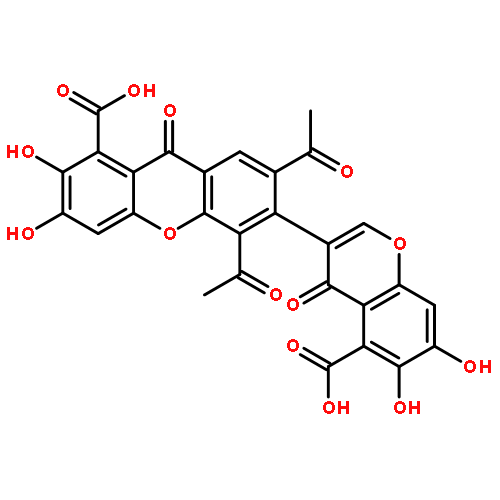 9H-Xanthene-1-carboxylicacid,5,7-diacetyl-6-(5-carboxy-6,7-dihydroxy-4-oxo-4H-1-benzopyran-3-yl)-2,3-dihydroxy-9-oxo-