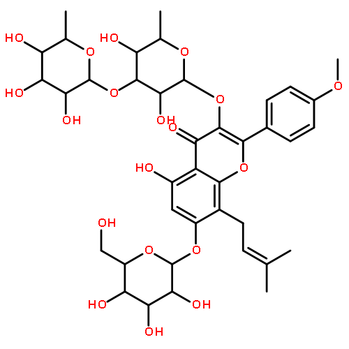 4H-1-Benzopyran-4-one,3-[[6-deoxy-3-O-(6-deoxy-a-L-mannopyranosyl)-a-L-mannopyranosyl]oxy]-7-(b-D-glucopyranosyloxy)-5-hydroxy-2-(4-methoxyphenyl)-8-(3-methyl-2-butenyl)-(9CI)