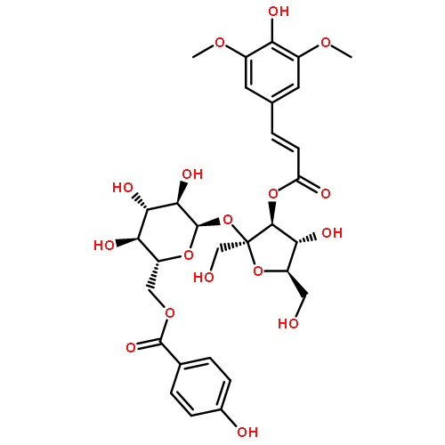 a-D-Glucopyranoside,3-O-[(2E)-3-(4-hydroxy-3,5-dimethoxyphenyl)-1-oxo-2-propen-1-yl]-b-D-fructofuranosyl,6-(4-hydroxybenzoate)