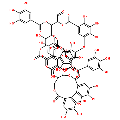 D-Glucose, cyclic4,6-[(1S)-4,4',5,5',6,6'-hexahydroxy[1,1'-biphenyl]-2,2'-dicarboxylate]2-[2-[5-carboxy-4-(5-carboxy-2,3-dihydroxyphenoxy)-2,3-dihydroxyphenoxy]-3,4,5-trihydroxybenzoate]3-(3,4,5-trihydroxybenzoate), cyclic ester with b-D-glucopyranose cyclic4,6-[(1S)-4,4',5,5',6,6'-hexahydroxy[1,1'-biphenyl]-2,2'-dicarboxylate]3-(3,4,5-trihydroxybenzoate) (9CI)