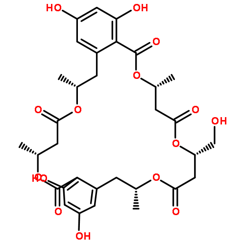 5H,9H,13H,21H,25H-Dibenzo[k,u][1,5,9,15,19]pentaoxacyclotetracosin-5,9,13,21,25-pentone,7,8,11,12,15,16,23,24,27,28-decahydro-2,4,18,20-tetrahydroxy-11-(hydroxymethyl)-7,15,23,27-tetramethyl-,(7R,11S,15R,23R,27R)-