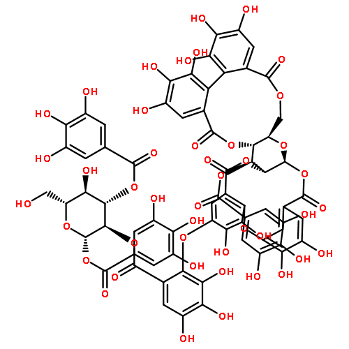 b-D-Glucopyranose, cyclic4,6-[(1S)-4,4',5,5',6,6'-hexahydroxy[1,1'-biphenyl]-2,2'-dicarboxylate]3-(3,4,5-trihydroxybenzoate), cyclic 1®2:2®1-ester with 5-[6-[[1,3-bis-O-(3,4,5-trihydroxybenzoyl)-b-D-glucopyranos-2-O-yl]carbonyl]-2,3,4-trihydroxyphenoxy]-2-(5-carboxy-2,3-dihydroxyphenoxy)-3,4-dihydroxybenzoicacid (9CI)