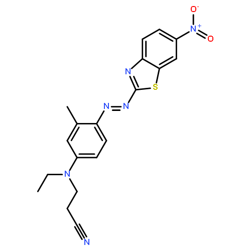 Propanenitrile,3-[ethyl[3-methyl-4-[2-(6-nitro-2-benzothiazolyl)diazenyl]phenyl]amino]-;Propanenitrile, 3-[ethyl[3-methyl-4-[(6-nitro- 2-benzothiazolyl)azo]phenyl]amino]-;Ambicron Rubine S2BL;Begacron Rubine BLS;Hisperse Rubine C-2R;Kayalon polyester Rubine BL-S;Lumacron Rubine BLS;Lumacron Rubine 