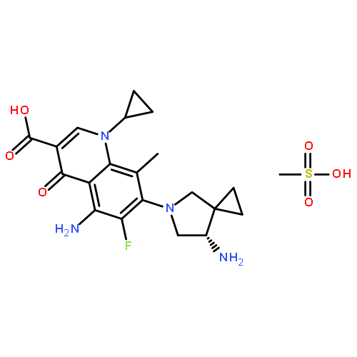 3-Quinolinecarboxylicacid, 5-amino-7-[(7S)-7-amino-5-azaspiro[2.4]hept-5-yl]-1-cyclopropyl-6-fluoro-1,4-dihydro-8-methyl-4-oxo-,methanesulfonate (1:1)