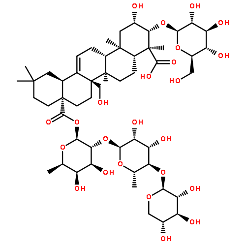 Olean-12-ene-23,28-dioicacid, 3-(b-D-glucopyranosyloxy)-2,27-dihydroxy-,28-(O-b-D-xylopyranosyl-(1®4)-O-6-deoxy-a-L-mannopyranosyl-(1®2)-6-deoxy-b-D-galactopyranosyl) ester, (2b,3b,4a)-