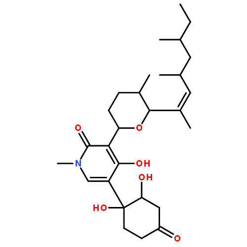 2(1H)-Pyridinone,5-(1,2-dihydroxy-4-oxocyclohexyl)-4-hydroxy-1-methyl-3-[tetrahydro-5-methyl-6-[(1E)-1,3,5-trimethyl-1-hepten-1-yl]-2H-pyran-2-yl]-,(+)-