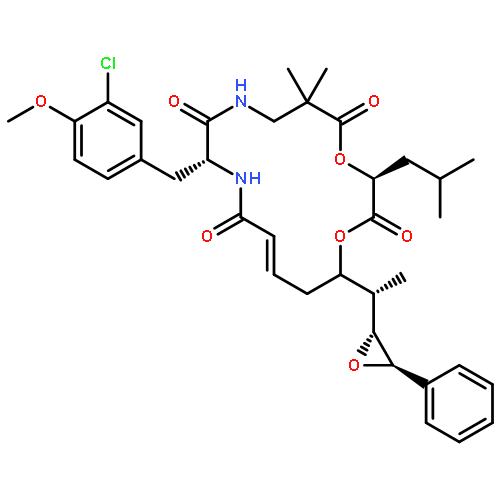 Cyclo[2,2-dimethyl-b-alanyl-(2S)-2-hydroxy-4-methylpentanoyl-(2E,5S,6S)-5-hydroxy-6-[(2R,3R)-3-phenyl-2-oxiranyl]-2-heptenoyl-3-chloro-O-methyl-D-tyrosyl]