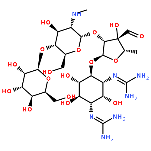 D-Streptamine, O-b-D-mannopyranosyl-(1®4)-O-2-deoxy-2-(methylamino)-a-L-glucopyranosyl-(1®2)-O-5-deoxy-3-C-formyl-a-L-lyxofuranosyl-(1®4)-N1,N3-bis(aminoiminomethyl)-