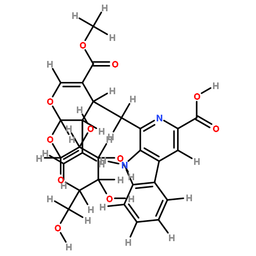 1-((4S)-2t-beta-D-glucopyranosyloxy-5-methoxycarbonyl-3c-vinyl-3,4-dihydro-2H-pyran-4r-ylmethyl)-9H-beta-carboline-3-carboxylic acid