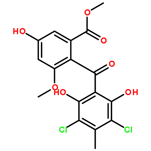 2-(3,5-Dichlor-2,6-dihydroxy-4-methyl-benzoyl)-5-hydroxy-3-methoxy-benzoesaeure-methylester