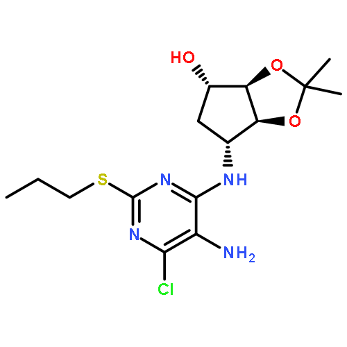 4H-Cyclopenta-1,3-dioxol-4-ol,
6-[[5-amino-6-chloro-2-(propylthio)-4-pyrimidinyl]amino]tetrahydro-2,2-d
imethyl-, (3aR,4S,6R,6aS)-