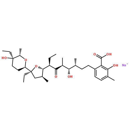 Benzoic acid,6-[(3R,4S,5S,7R)-7-[(2S,3S,5S)-5-ethyl-5-[(2R,5R,6S)-5-ethyltetrahydro-5-hydroxy-6-methyl-2H-pyran-2-yl]tetrahydro-3-methyl-2-furanyl]-4-hydroxy-3,5-dimethyl-6-oxononyl]-2-hydroxy-3-methyl-,sodium salt (1:1)