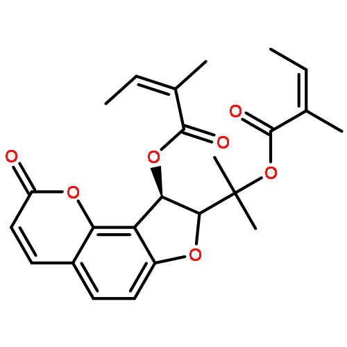 2-Butenoic acid,2-methyl-,(8S,9R)-8,9-dihydro-8-[1-methyl-1-[[(2Z)-2-methyl-1-oxo-2-butenyl]oxy]ethyl]-2-oxo-2H-furo[2,3-h]-1-benzopyran-9-ylester, (2Z)- (9CI)