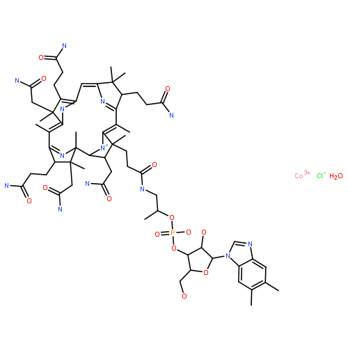 Cobinamide, Co-aqua-,dihydrogen phosphate (ester), inner salt, 3'-ester with (5,6-dimethyl-1-a-D-ribofuranosyl-1H-benzimidazole-kN3), ion(1+), chloride (1:1)