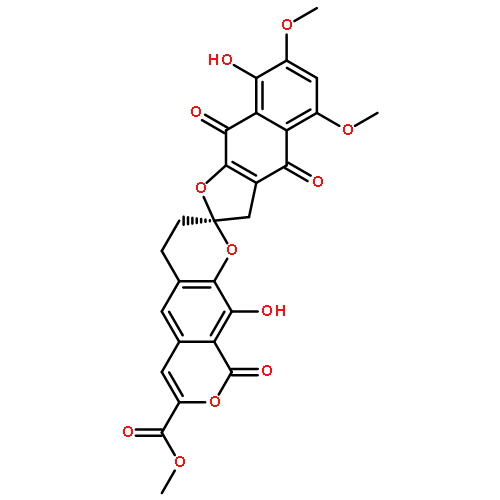 Spiro[benzo[1,2-b:5,4-c']dipyran-2(3H),2'(3'H)-naphtho[2,3-b]furan]-7-carboxylicacid, 4,4',9,9'-tetrahydro-8',10-dihydroxy-5',7'-dimethoxy-4',9,9'-trioxo-,methyl ester, (2S)-