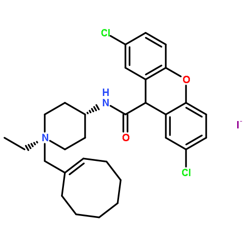 UCB 35625;1,4-TRANS-1-(1-CYCLOOCTEN-1-YLMETHYL)-4-[[(2,7-DICHLORO-9H-XANTHEN-9-YL)CARBONYL]AMINO]-1-ETHYLPIPERIDINIUMIODIDE 