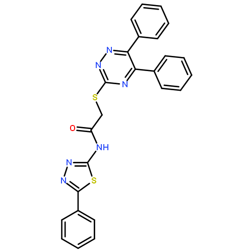 <br>2-((5,6-Diphenyl-1,2,4-triazin-3-yl)thio)-N-(5-phenyl-1,3,4-thiadiazol-2-yl )acetamide