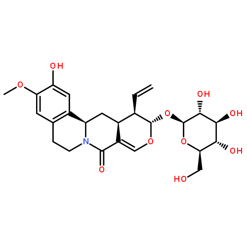 6H,8H-Benzo[a]pyrano[3,4-g]quinolizin-8-one,12-ethenyl-11-(b-D-glucopyranosyloxy)-5,11,12,12a,13,13a-hexahydro-2-hydroxy-3-methoxy-,(11S,12R,12aS,13aR)-