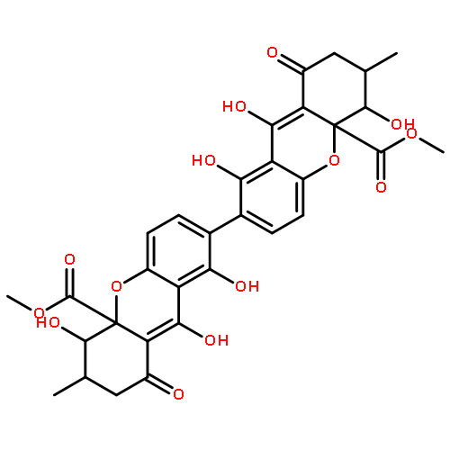 (7,7'-BI-4AH-XANTHENE)-4A,4'A-DICARBOXYLIC ACID, 2,2',3,3',4,4',9,9'-OCTAHYDRO-1,1',4,4',8,8'-HEXAHYDROXY-3,3'-DIMETHYL-9,9'-DIOXO-, DIMETHYL ESTER, [3S-[3.ALPHA.,4.BETA.,4A.BETA.,7(3'R*,4'S*,4'AS*)]]- 