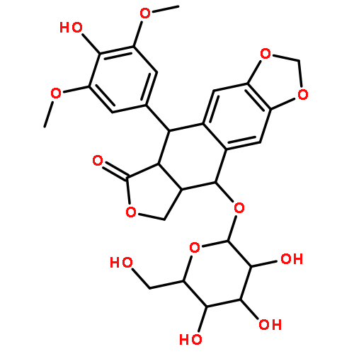 (5aR)-9t-beta-D-Glucopyranosyloxy-5t-(4-hydroxy-3,5-dimethoxy-phenyl)-(5ar,8at)-5,8,8a,9-tetrahydro-5aH-furo[3',4';6,7]naphtho[2,3-d][1,3]dioxol-6-on