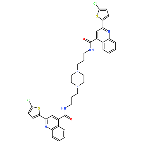 <br>N,N'-(piperazine-1,4-diyldipropane-3,1-diyl)bis[2-(5-chlorothiophen-2-yl)qu inoline-4-carboxamide]