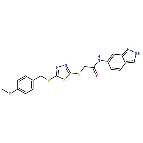 <br>N-(1H-Indazol-6-yl)-2-((5-((4-methoxybenzyl)thio)-1,3,4-thiadiazol-2-yl)thi o)acetamide