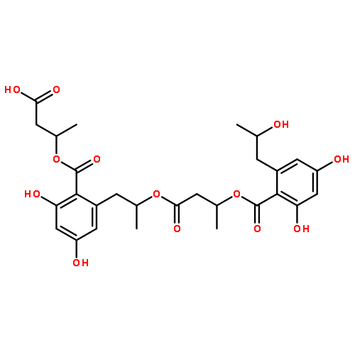 (R)-3-(2-((R)-2-((R)-3-(2,4-dihydroxy-6-((R)-2-hydroxypropyl)benzoyloxy)butanoyloxy)propyl)-4,6-dihydroxybenzoyloxy)butanoic acid