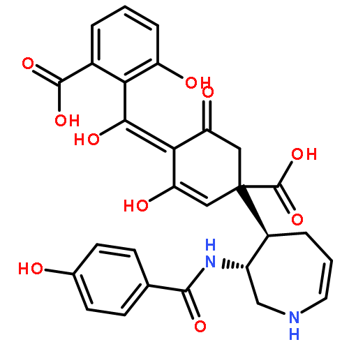 Benzoic acid,4-(2-carboxy-6-hydroxybenzoyl)-3,5-dihydroxy-,(3R,4R)-hexahydro-3-[(4-hydroxybenzoyl)amino]-1H-azepin-4-yl ester