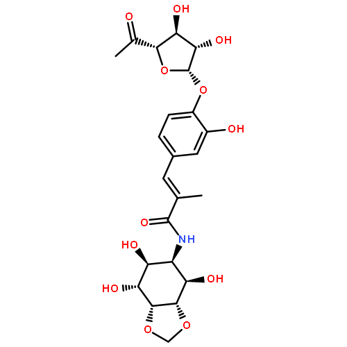 D-neo-Inositol,5-deoxy-5-[[(2E)-3-[4-[(6-deoxy-b-D-arabino-hexofuranos-5-ulos-1-yl)oxy]-3-hydroxyphenyl]-2-methyl-1-oxo-2-propen-1-yl]amino]-1,2-O-methylene-