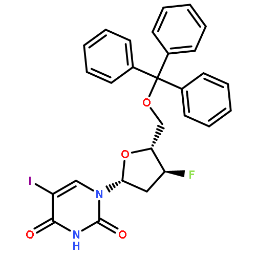 Uridine, 2',3'-dideoxy-3'-fluoro-5-iodo-5'-O-(triphenylmethyl)-