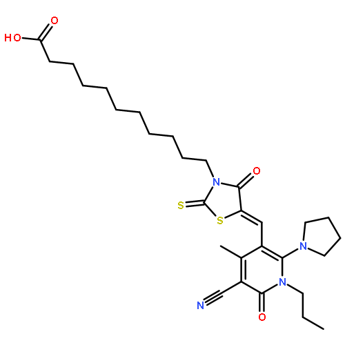 11-[5-[(5-CYANO-4-METHYL-6-OXO-1-PROPYL-2-PYRROLIDIN-1-YLPYRIDIN-3-YL)METHYLIDENE]-4-OXO-2-SULFANYLIDENE-1,3-THIAZOLIDIN-3-YL]UNDECANOIC ACID 