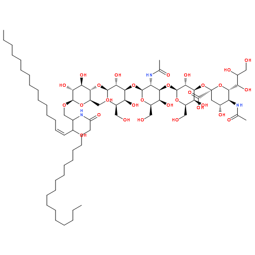 Ceramide,1-O-[O-(N-acetyl-a-neuraminosyl)-(2®3)-O-b-D-galactopyranosyl-(1®4)-O-2-(acetylamino)-2-deoxy-b-D-glucopyranosyl-(1®3)-O-b-D-galactopyranosyl-(1®4)-b-D-glucopyranosyl]-