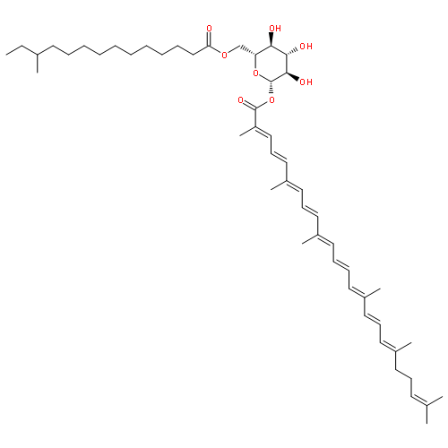 b-D-Glucopyranose,1-(2,6,11,15,19,23-hexamethyl-2,4,6,8,10,12,14,16,18,22-tetracosadecaenoate),6-(12-methyltetradecanoate)