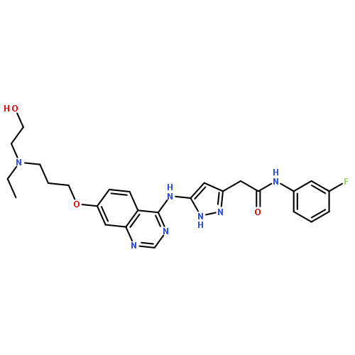 2-{3-[(7-{3-[ethyl(2-hydroxyethyl)amino]propoxy}quinazolin-4-yl)amino]-1H-pyrazol-5-yl}-N-(3-fluorophenyl)acetamide