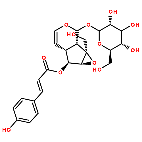 â-D-Glucopyranoside,(1aS,1bS,2S,5aR,6S,6aS)- 1a,1b,2,5a,6,6a-hexahydro-1a-(hydroxymethyl)- 6-[[(2E)-3-(4-hydroxyphenyl)-1- oxo-2-propenyl]oxy]oxireno[4,5]cyclopenta[1,2-c]- pyran-2-yl 